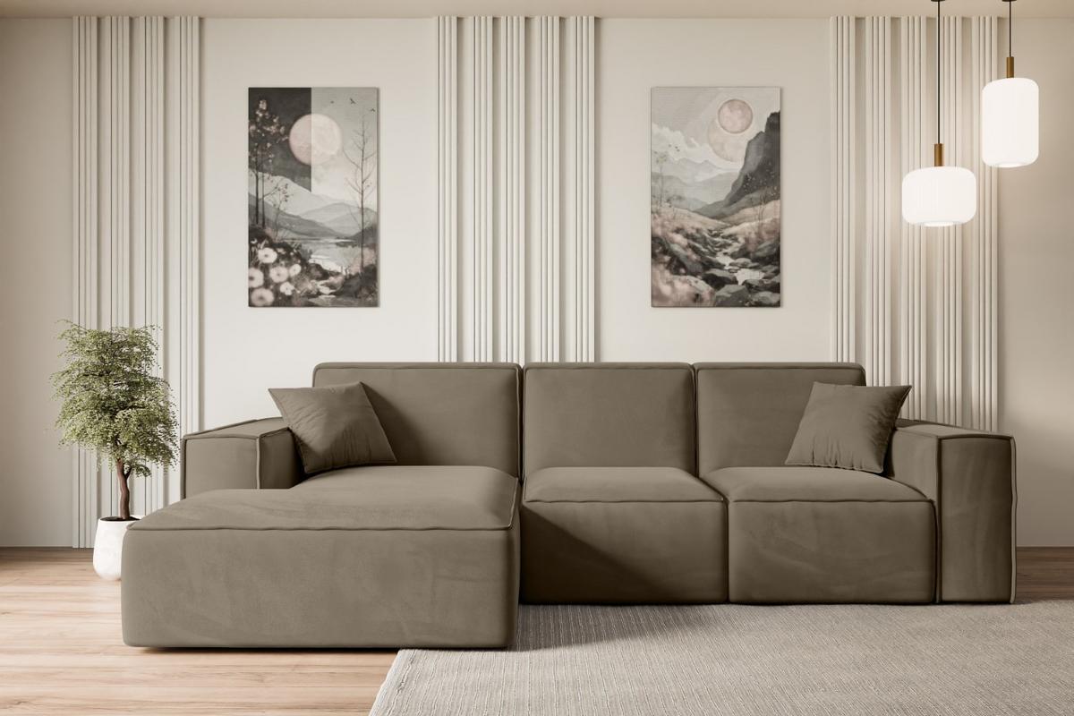 ECKSOFA Ottomane Links SERRA-L - 266x169x80 cm Braun Velours - Schwarz/Braun, Holzwerkstoff/Kunststoff (165/266cm) - ALTDECOR