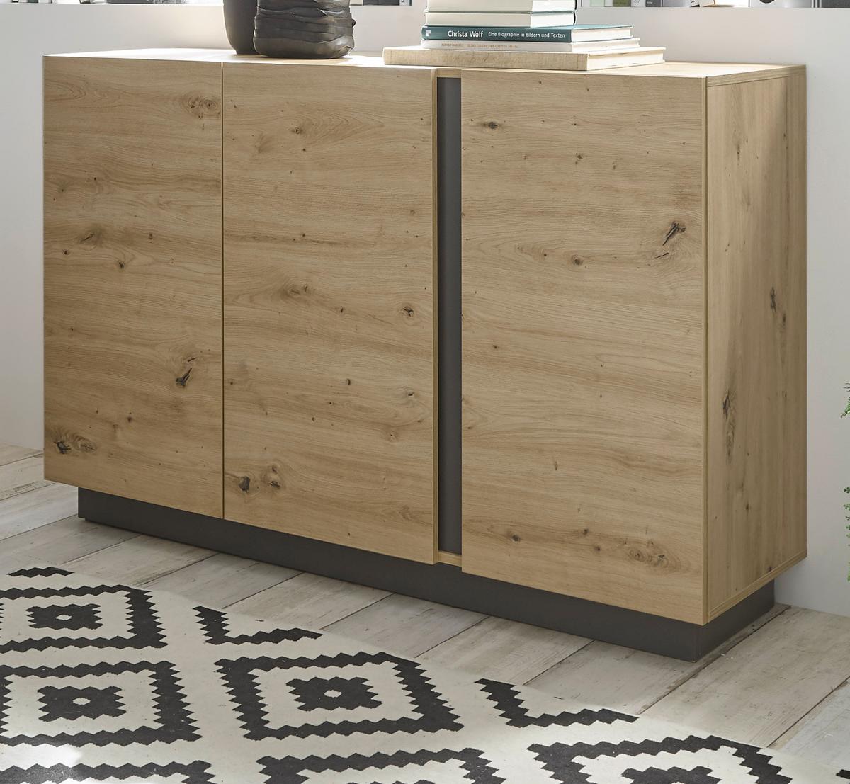 SIDEBOARD Eiche Artisan, Graphit grau 138 cm, Kommode mit Soft-Close - Eiche Artisan/Grau, Holz/Holzwerkstoff (138/91/40cm) - Furn.Design