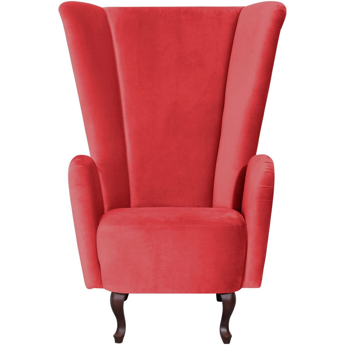 HOCHLEHNSESSEL Kailey Bezug Samtvelours Buche nussbaum dunkel / rot - Rot, Kunststoff (96/122/89cm) - 58aufmkessel