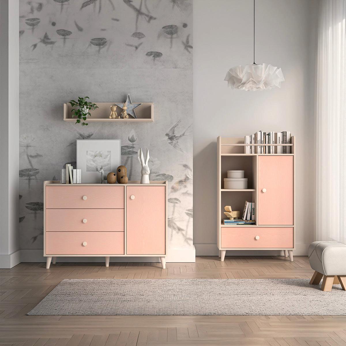 KINDERKOMMODE Alycia Beige - Korallenrosa - Holzeffekt - Pink, Holz (120/85/40cm) - Petits-meubles