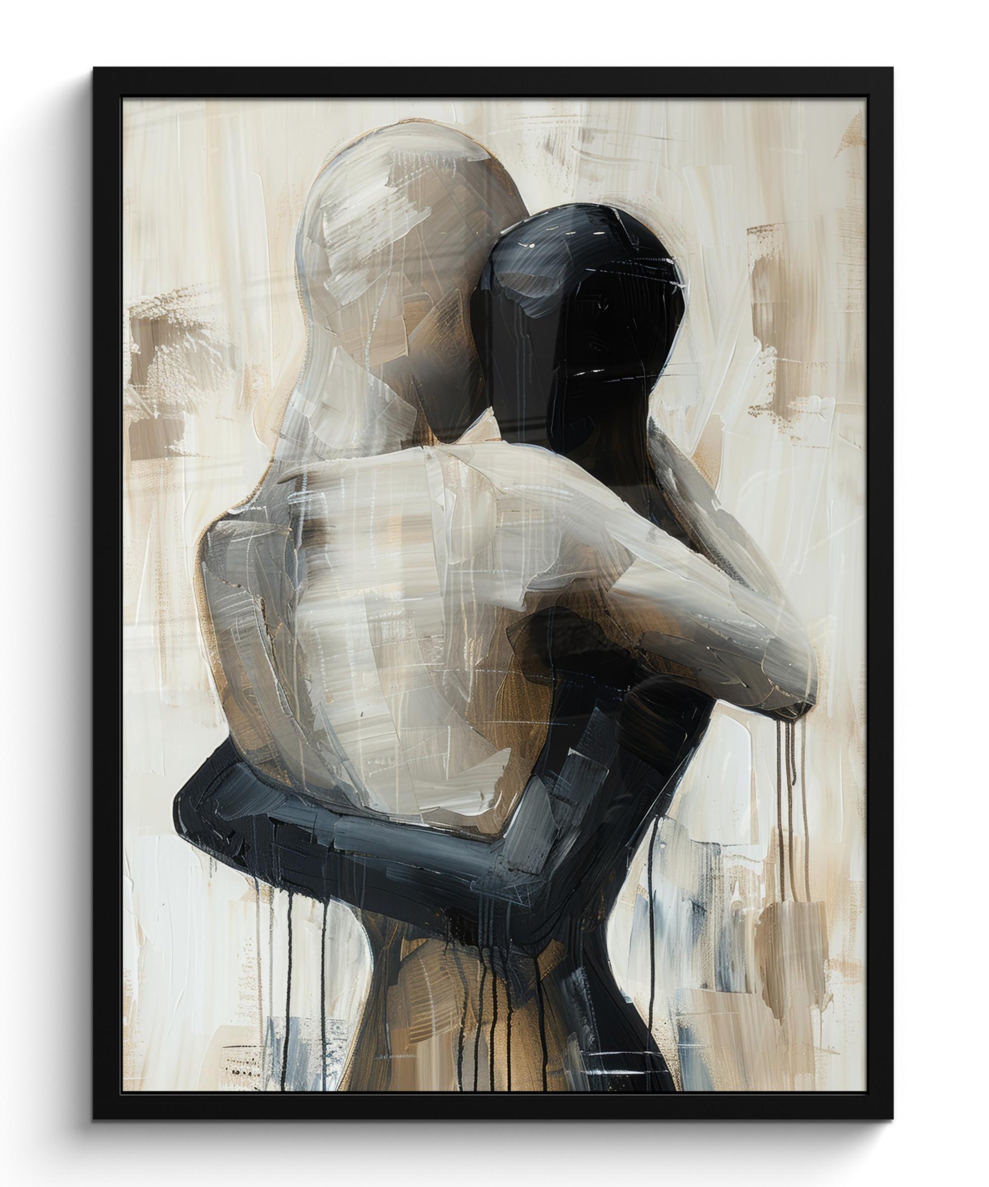POSTER MIT RAHMEN Abstrakt - Liebe - Schwarz und weiß - Modern Posterleiste 60x80 cm - Schwarz, Papier (60/80cm) - MuchoWow