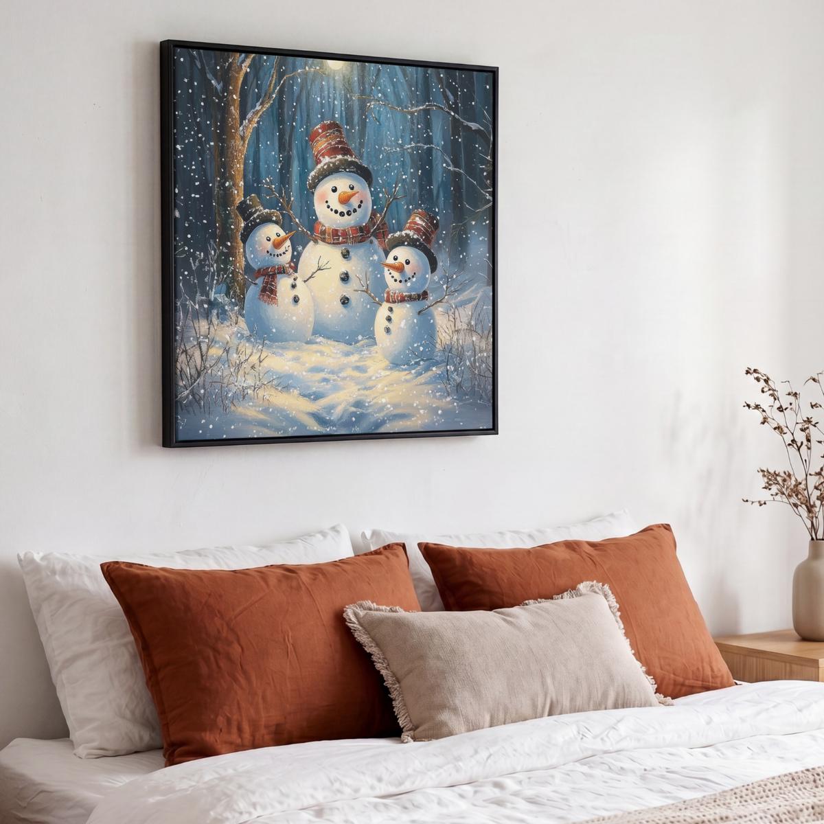 LEINWAND Bilder mit Rahmen - Schneemann - Schnee - Winter - Wald - 50x50 - Hellblau, Textil (50/50cm) - MuchoWow