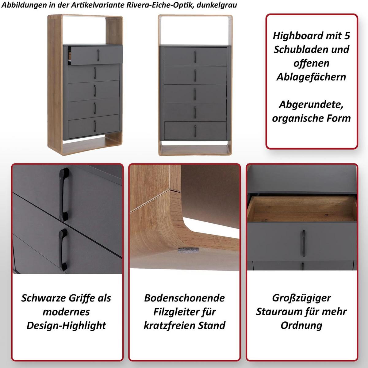 HIGHBOARD Dunkelgrau - Dunkelgrau, Holz (80/155/41cm) - MCW