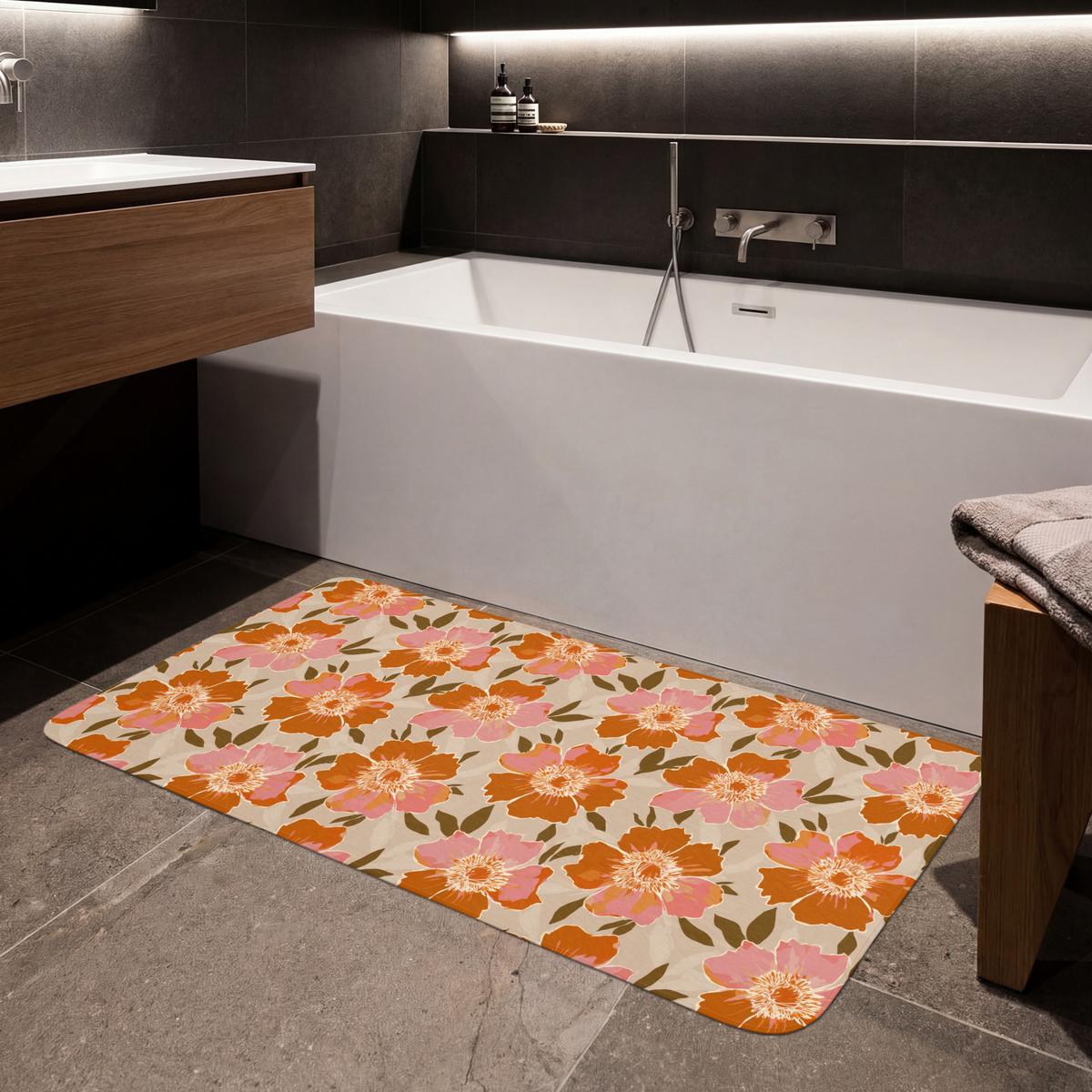 BADEMATTE Blumen - Motiv - Retro 120x60 cm - Multicolor, Textil (120/60cm) - OnlyWow
