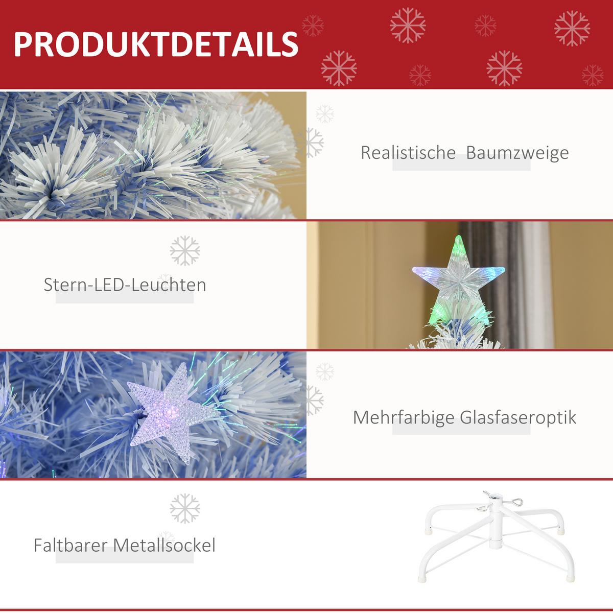 KÜNSTLICHER Weihnachtsbaum Tannenbaum mit LED-Leuchten Weiß+Blau - Multicolor, Kunststoff (120cm) - HOMCOM