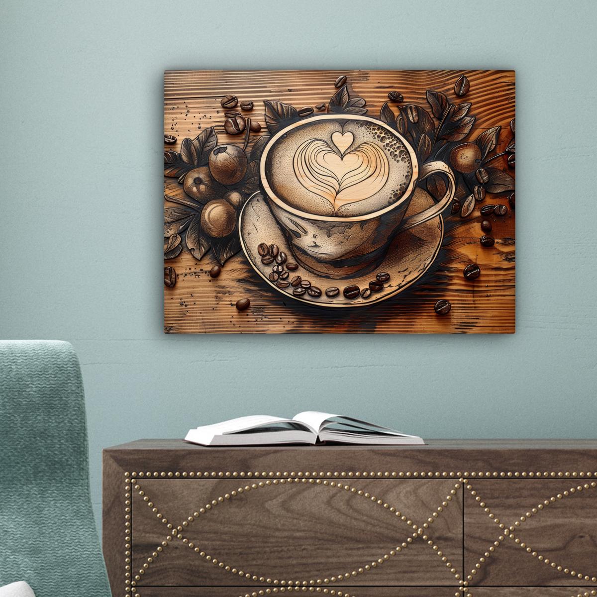 LEINWANDBILD Kaffee - Vintage - Braun - Tasse - Holz Wandbild 40x30 cm - Braun, Textil (40/30cm) - MuchoWow