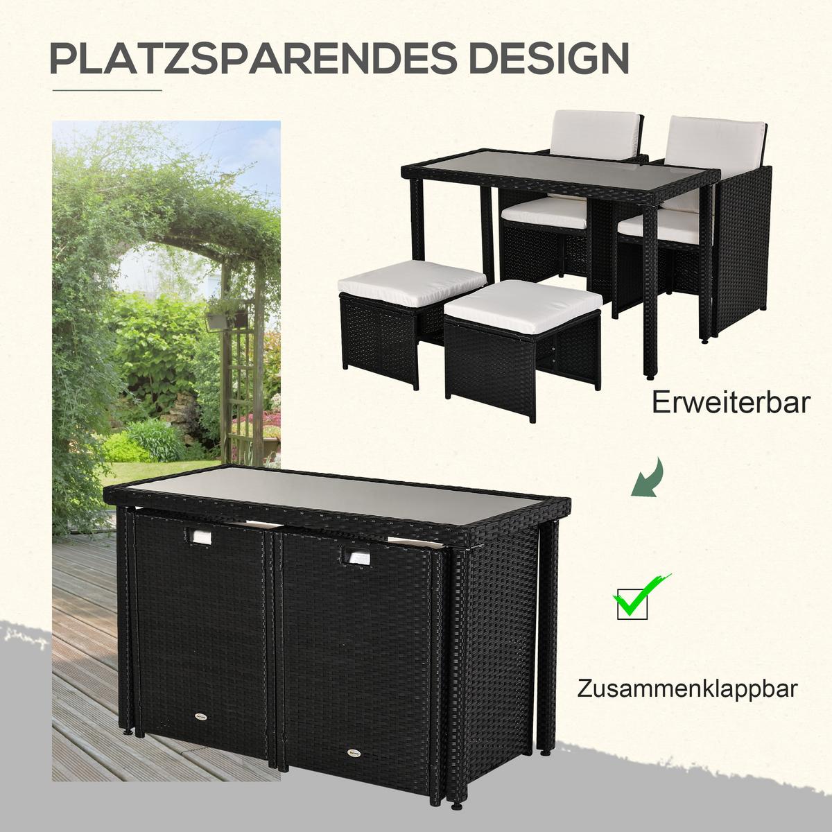 GARTENSET 11 tlg. mit Kissen Schwarz - Schwarz, Kunststoff - Outsunny