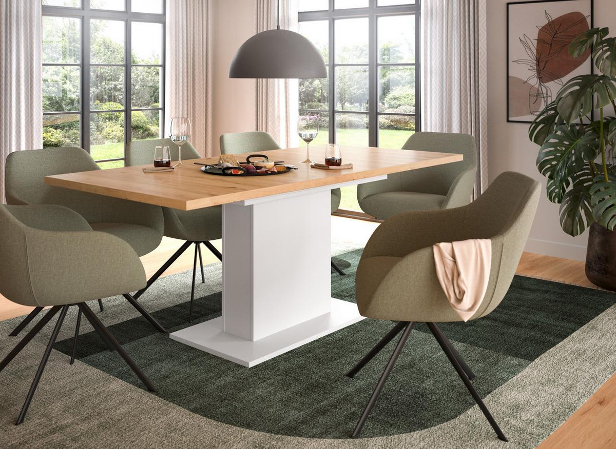 ESSTISCH weiß, Eiche Artisan, Küchentisch ausziehbar 150 - 190 cm - Weiß/Eiche Artisan, Holzwerkstoff/Metall (150/90/76cm) - Inn.Furn