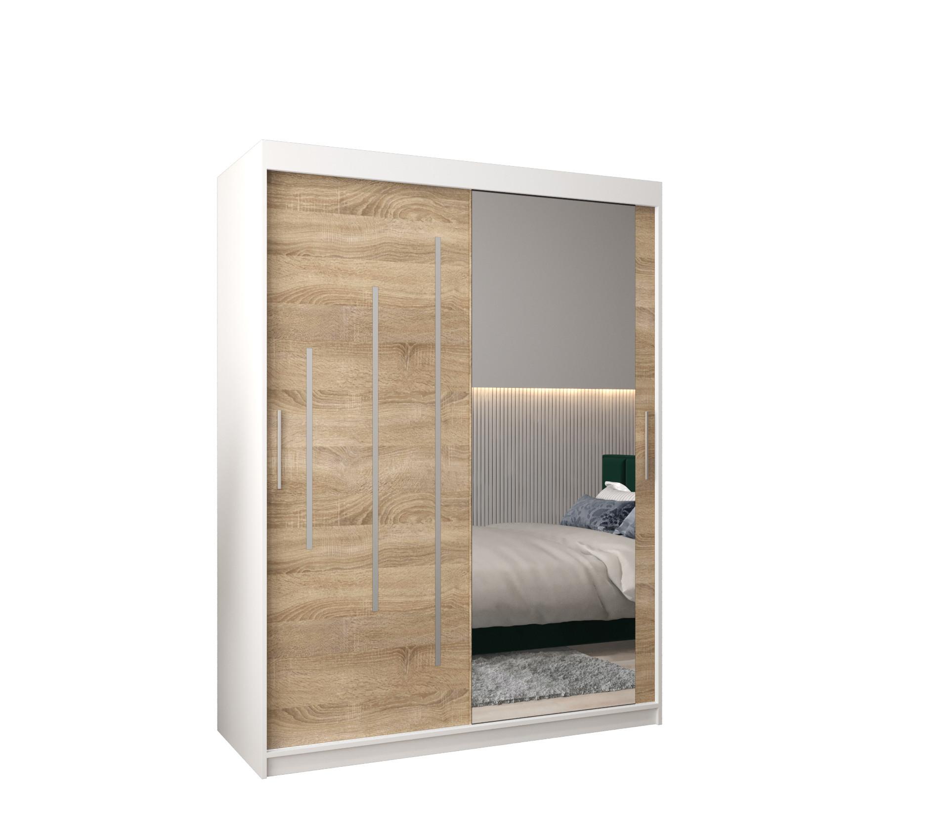 SCHWEBETÜRENSCHRANK 200/150/62 2-türig - Silberfarben/Weiß, Holz/Kunststoff (150/200/62cm) - Abiks Möbel
