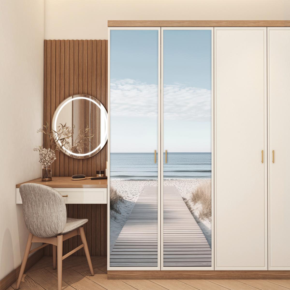 TÜRAUFKLEBER Pfad - Strand - Dünen - Natur 80x215 cm - Türtapete - Hellgrau, Kunststoff (80/0.1cm) - MuchoWow