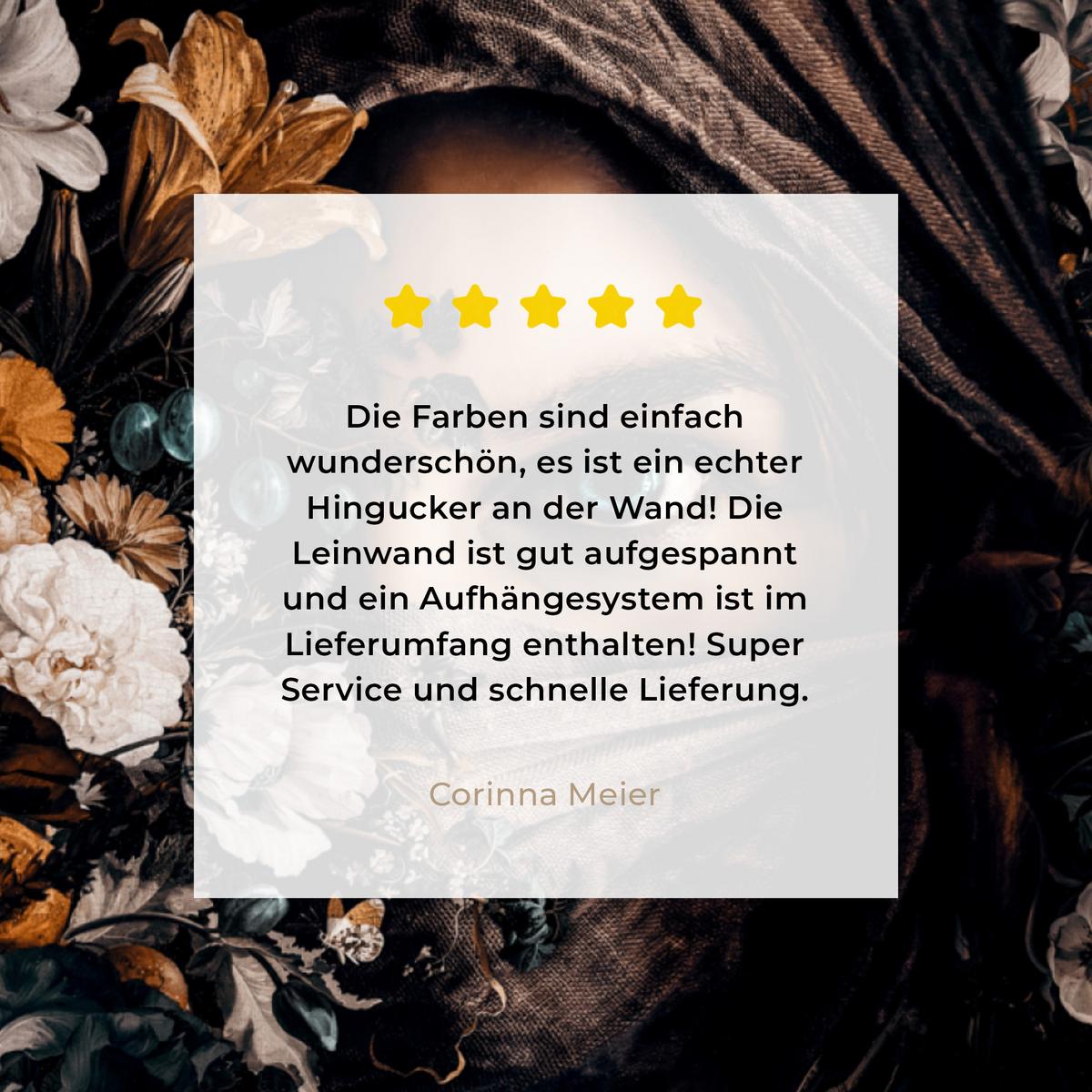 LEINWANDBILD Frau - Luxus - Blumen - Schmetterling - Porträt Deko Groß 90x90 cm - Schwarz, Textil (90/90cm) - MuchoWow