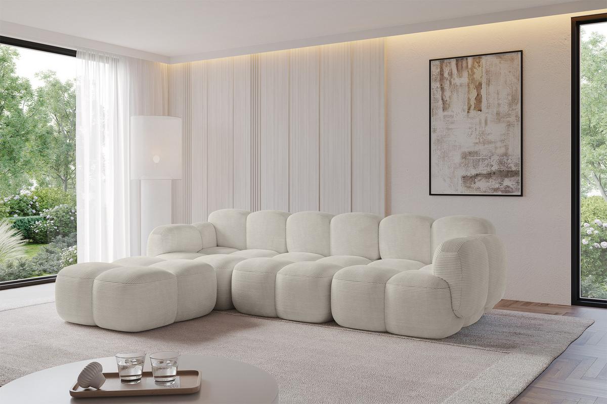 ECKSOFA modulares Sofa Links Miko-L2 302x205x75 Creme Cord - Schwarz/Mokka, Holzwerkstoff/Kunststoff (302/205cm) - ALTDECOR