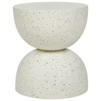 BEISTTELLTISCH Beton cremeweiß Terrazzo Optik rund 40 cm Caoria - Weiß, Stein (40/40/46cm) - Beliani