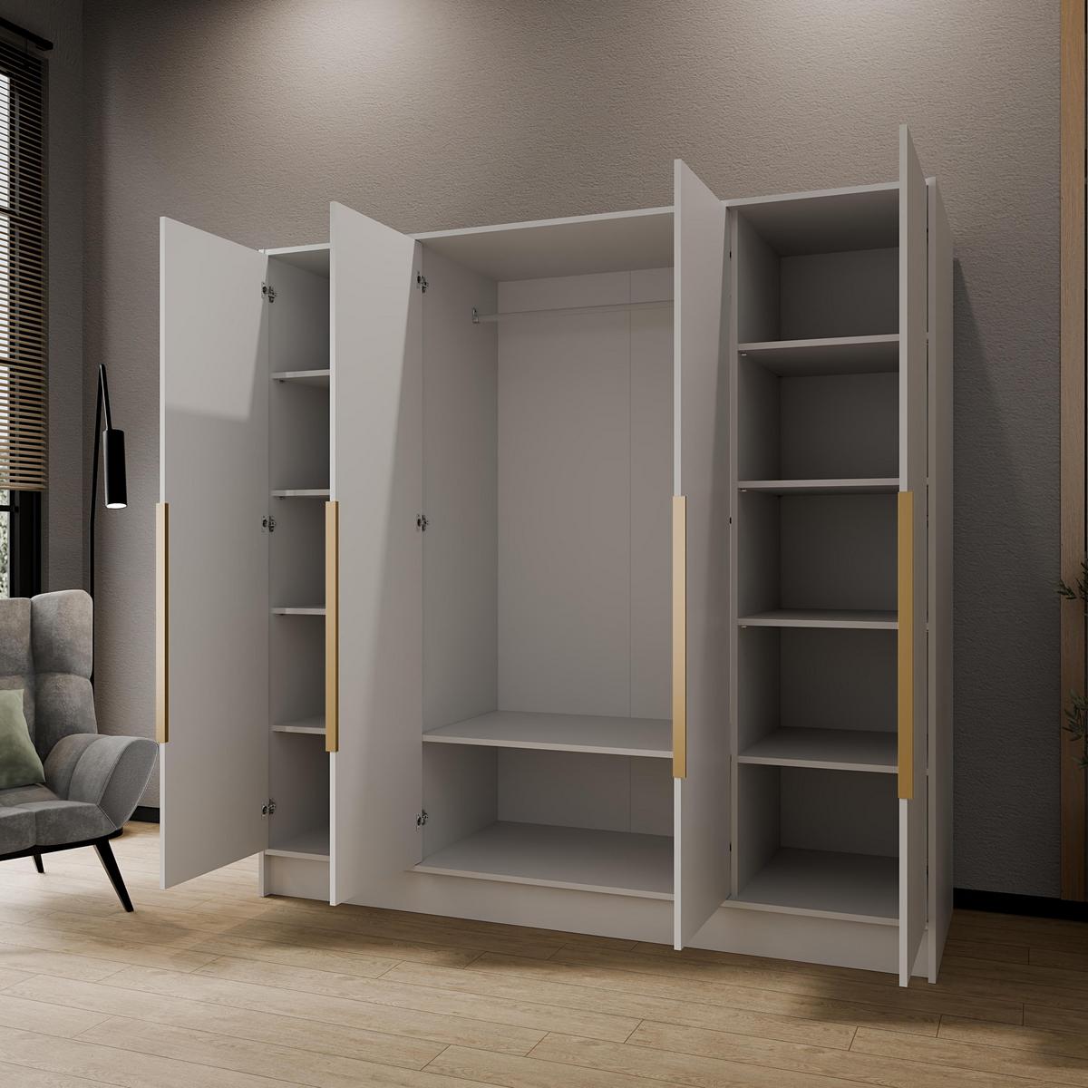DREHTÜRENSCHRANK BERON 200/200/51 cm Modern Kleiderschrank 4-türig Weiß - Weiß, Holzwerkstoff (200/200/51cm) - MASSENO