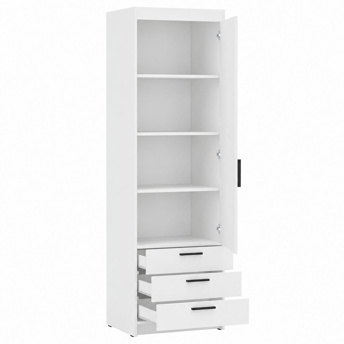 DREHTÜRENSCHRANK Elena mit 1 Tür und 3 Schubladen, Weiß - Weiß, Holzwerkstoff (60/190/53cm) - Beautysofa