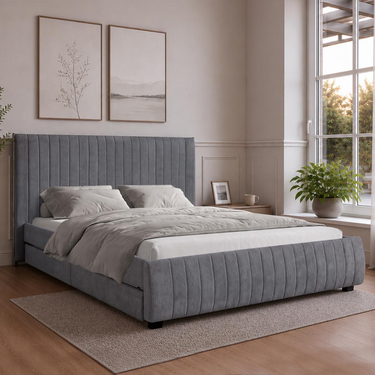 POLSTERBETT Calma mit Schaumstoffmatratze 10 cm, 2 Bettkastenschubladen, 160x200 cm, Bouclé-Stoff, Dunkelgrau - Dunkelgrau, Textil (160/200cm) - Beautysofa