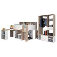 JUGENDZIMMER weiß, Eiche, Komplett-Set 2-teilig mit viel Stauraum - Eichefarben/Silberfarben, Holzwerkstoff/Kunststoff (133/183/209cm) - Parisot Meuble