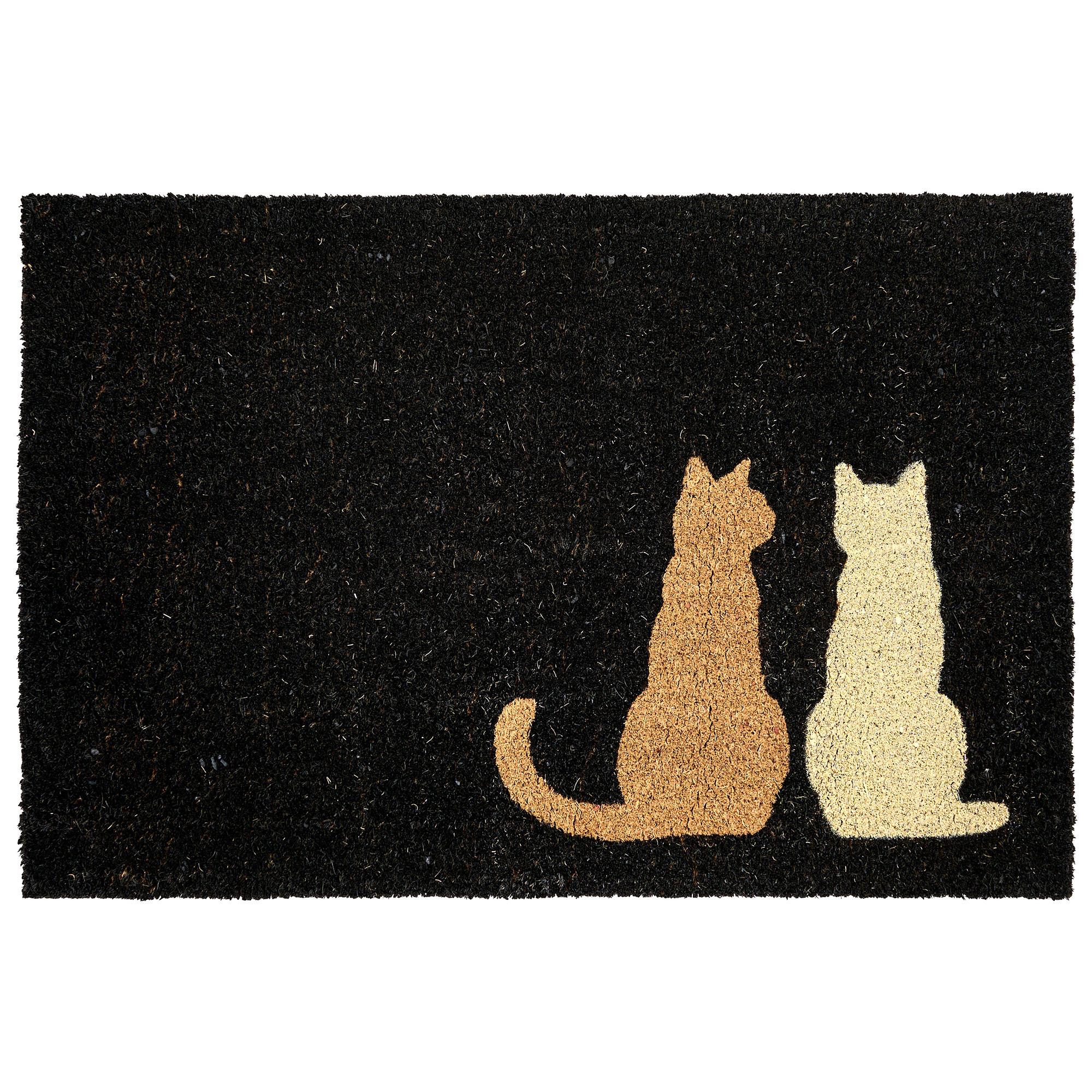 FUSSMATTE Schwarz 60/90 cm Katze Kokosfasern Napalit - Beige, Textil (60/90cm) - Beliani