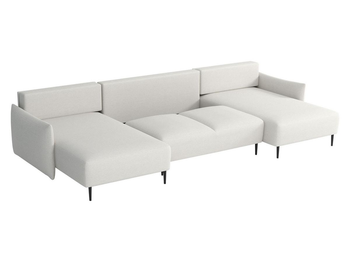 WOHNLANDSCHAFT Santi U - Hellgrau/Schwarz, Holz/Textil (328/88/160cm) - MIRJAN24