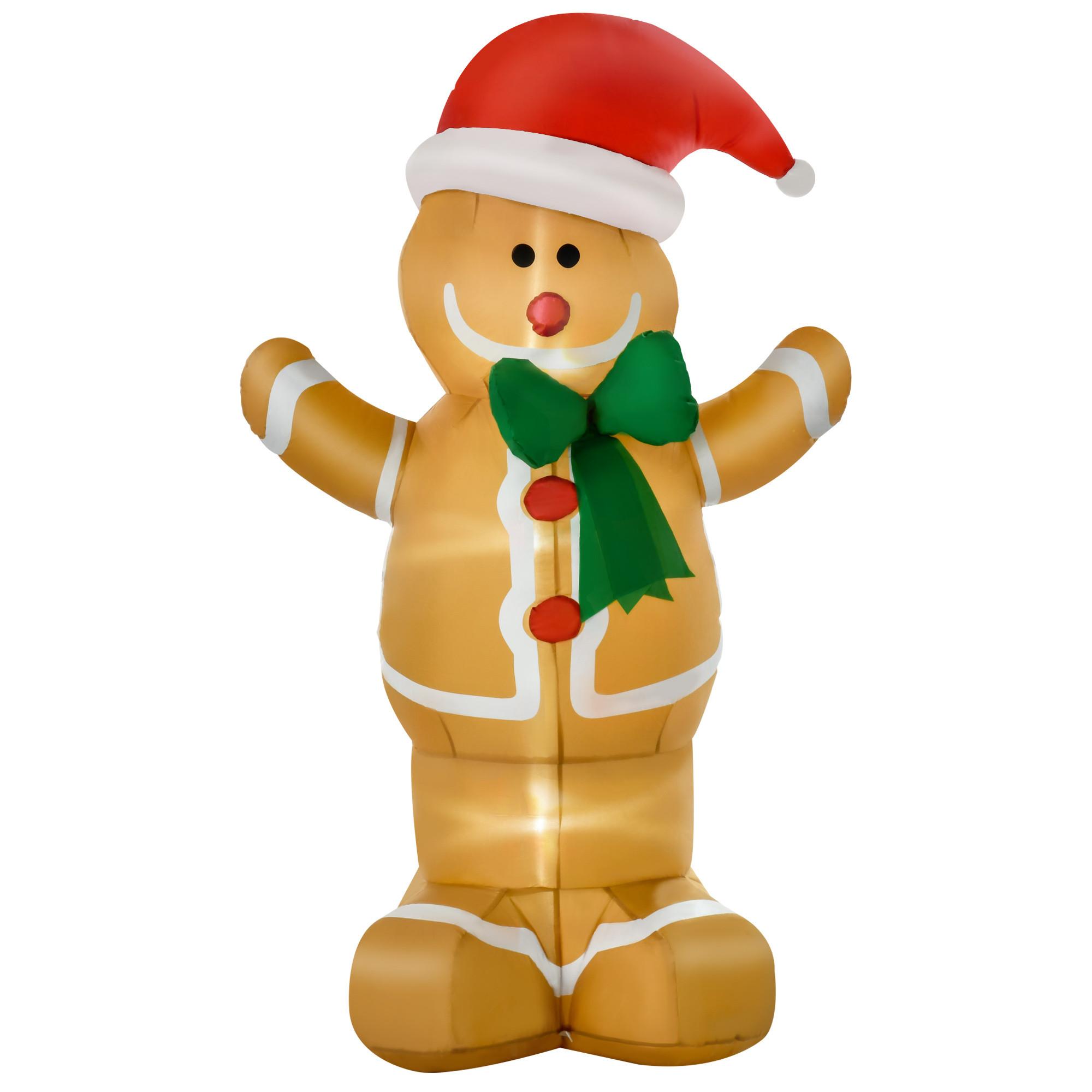 LEBKUCHENMANN aufblasbar Weihnachtsdeko 1,83 m , 3 LEDs wetterfest - Gelb, Textil (70/183/110cm) - HOMCOM