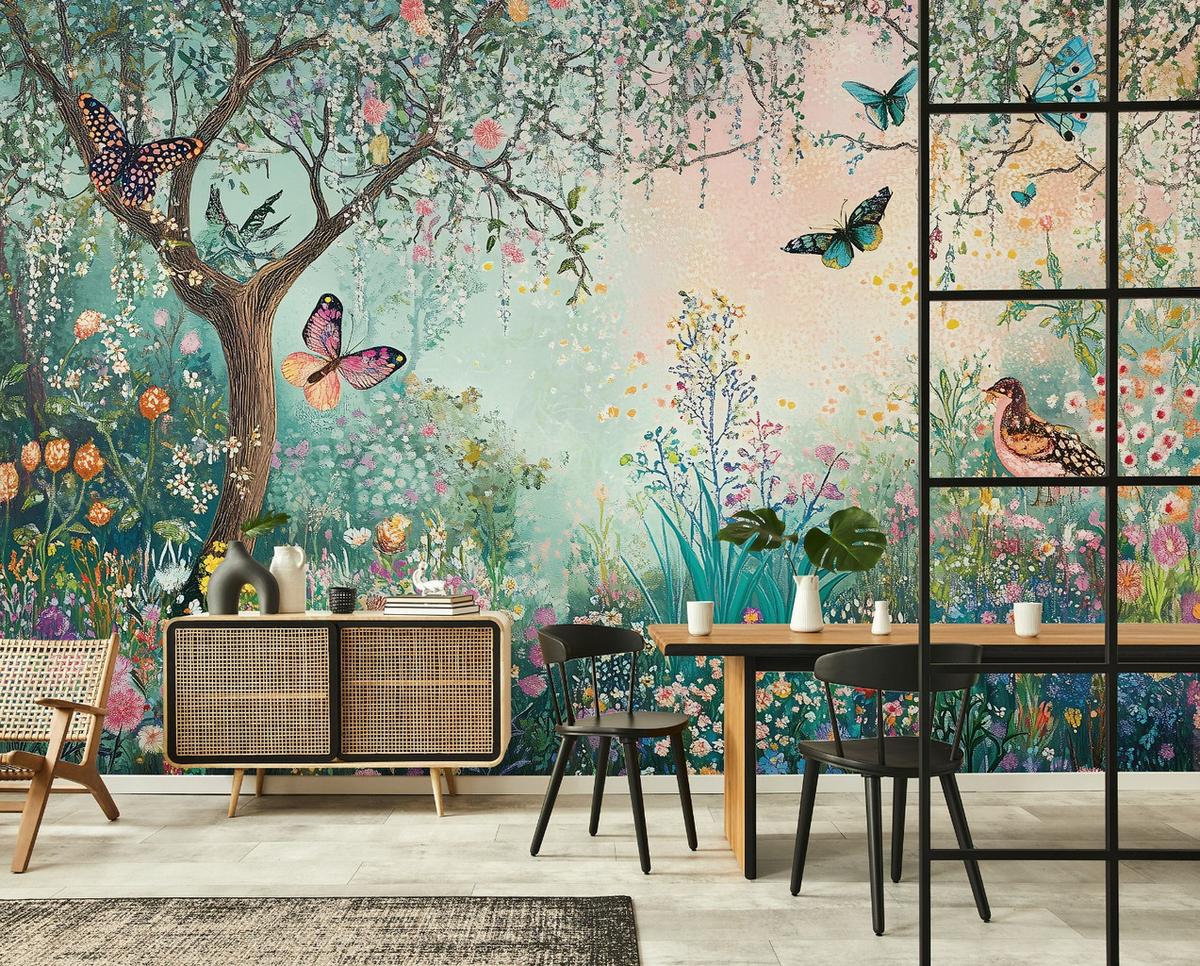 FOTOTAPETE Kinderzimmer Wald Tiere Kindertapete 350x250 - Grün, Papier (350/250cm) - Wallarena