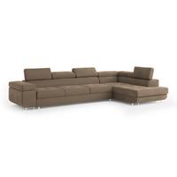 ECKSOFA VICENTE Beige Velours-Stoff mit Schlaffunktion - Beige, Holz (346/202cm) - MASSENO