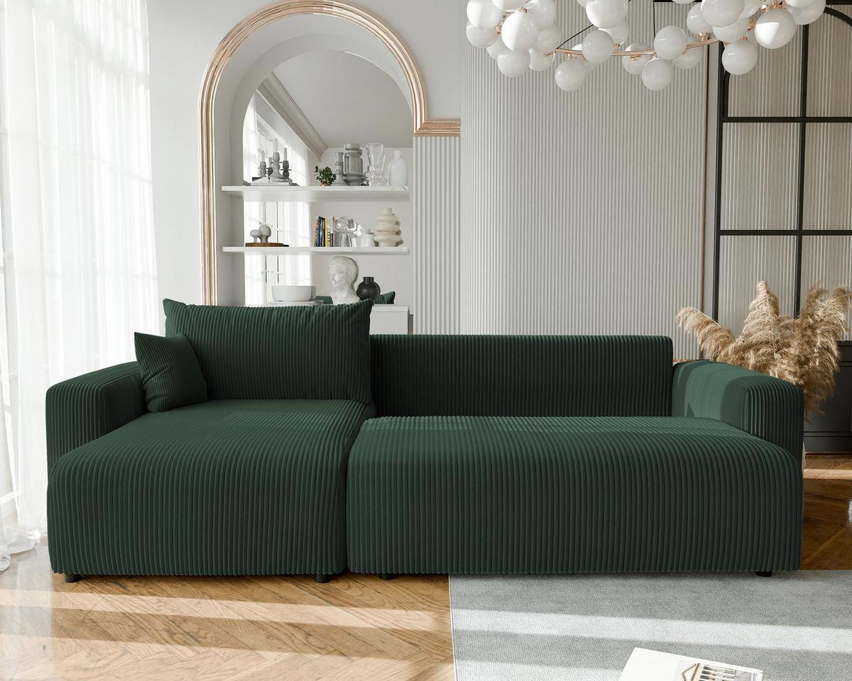 ECKSOFA mit Schlaffunktion und Bettkasten, Grün - Grün, Holzwerkstoff/Textil (145/278cm) - Idohome