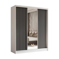 SCHWEBETÜRENSCHRANK LAMELLO 180/216/61 cm 3-türig mit Spiegel Weiß - Weiß/Grau, Holzwerkstoff (180/216/61cm) - MASSENO