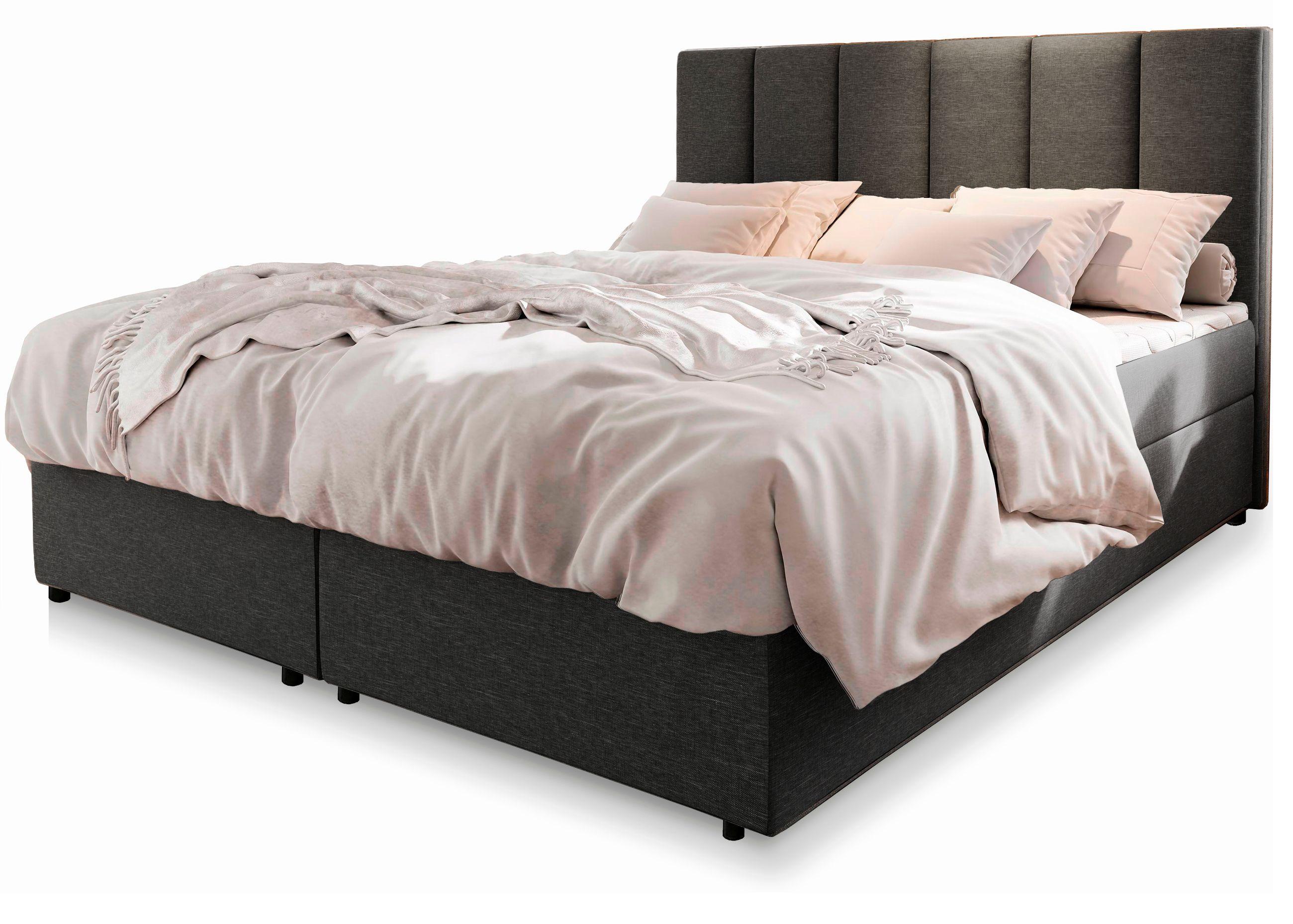 BOXBETT MERIL 160x200 cm mit Matratze und Topper - Dunkelgrau - Dunkelgrau, Holz (160/200cm) - MASSENO