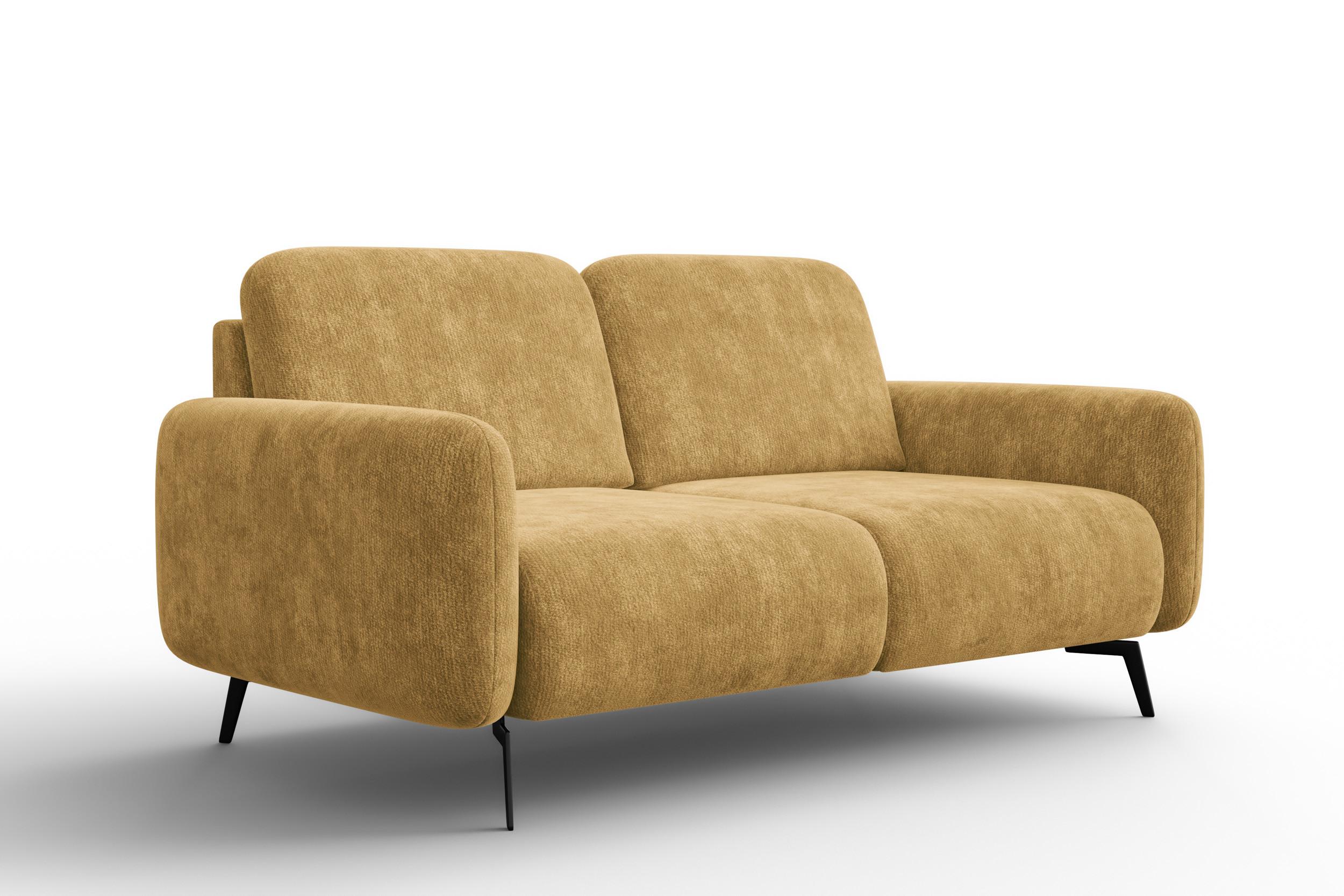 SOFA FEBE 2-Sitzer, safranfarbener Chenille-Stoff - Gelb/Schwarz, Holz/Textil (160/82/96cm) - Wozimo