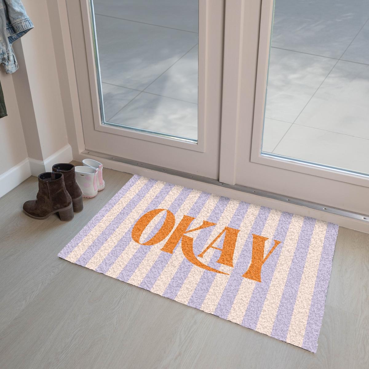 FUSSMATTE Lila – Orange – Streifen – Okay 90x60 cm - Flieder, Kunststoff (90/0.4cm) - MuchoWow