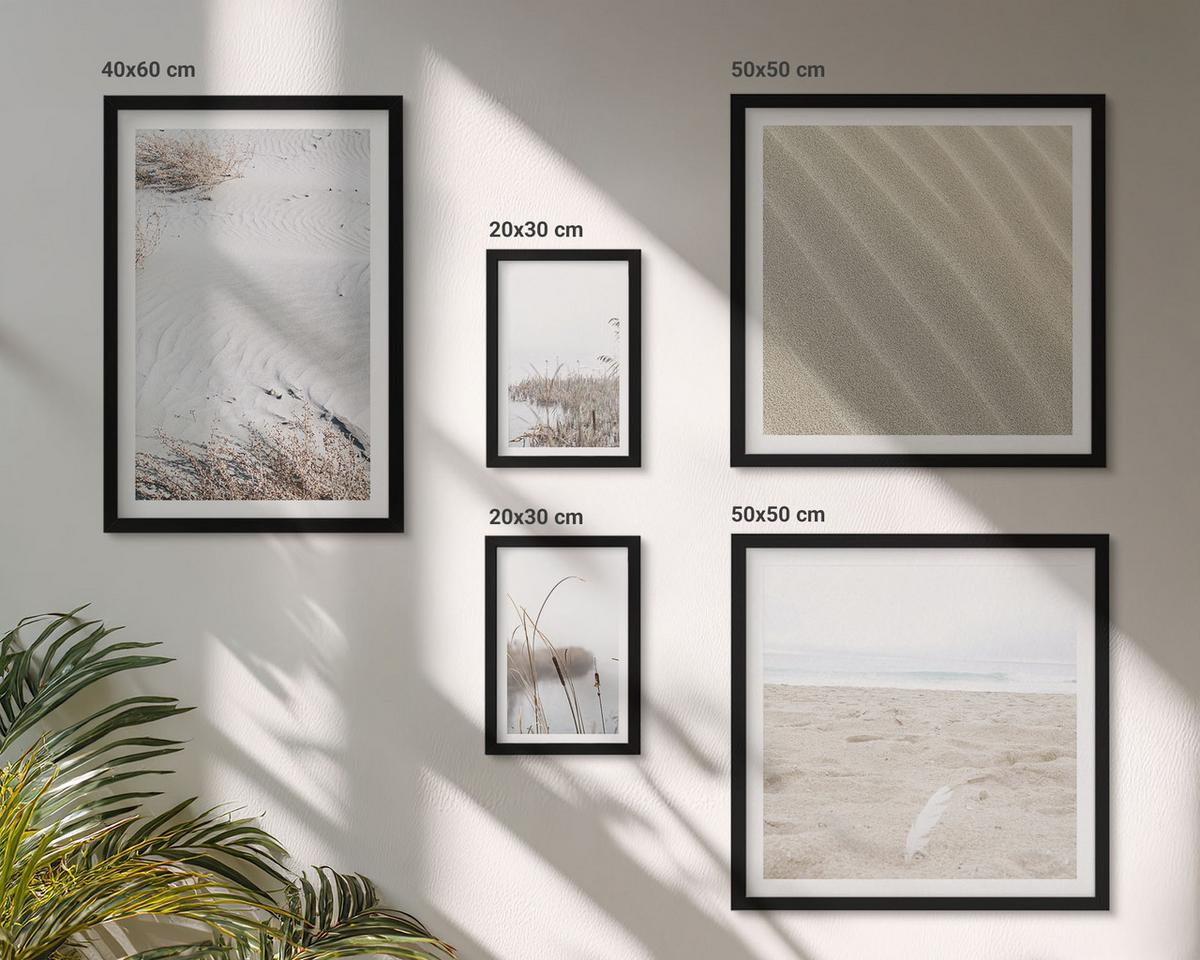 BILDER SET 5er Set - 50x50 cm & 20x30 cm & 40x60 cm Schwarzer Rahmen - Vegetation am Wasser im Sommer - Schwarz, Kunststoff (40/60cm) - TULUP