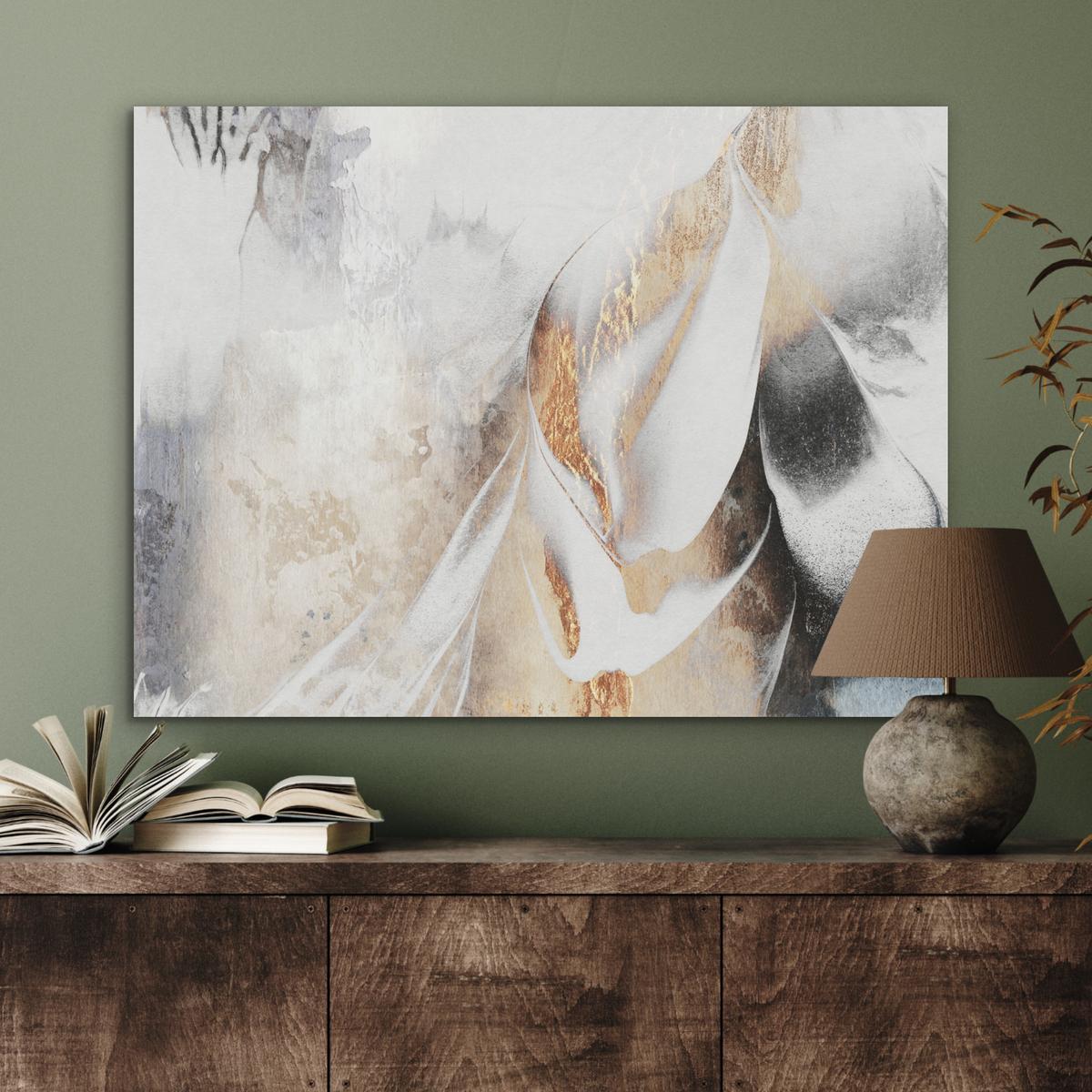 AKUSTIKBILD Luxus - Abstrakt - Gold - Weiß Gemälde 80x60 cm - Goldfarben, Kunststoff (80/60/0.9cm) - MuchoWow