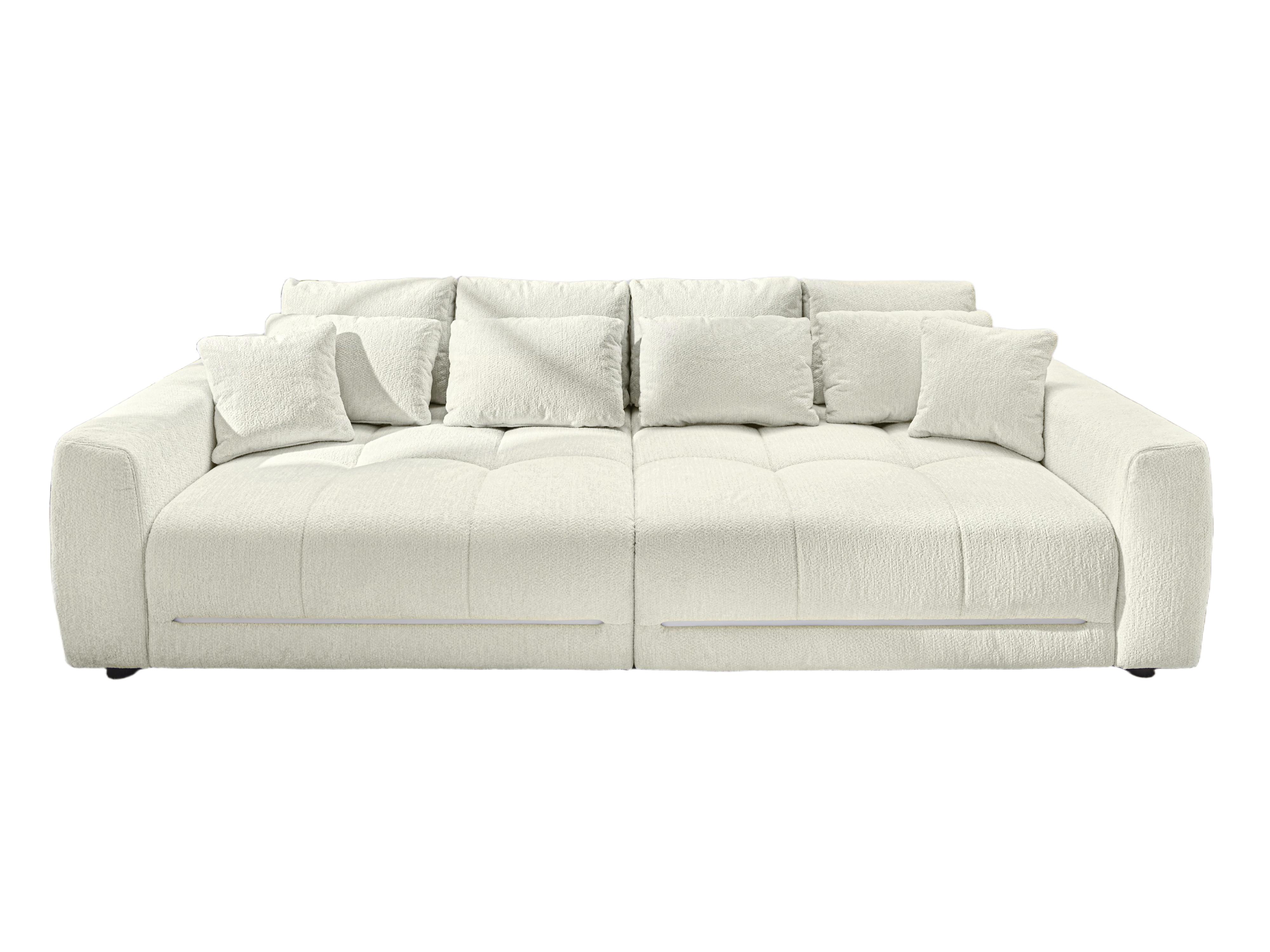 BIG-SOFA Federkern B294/T136/H86 cm, RGB-LED-Beleuchtung mit Fernbedienung, Chenille-Bezug in Beige / 15418 - Beige/Schwarz, Kunststoff/Textil (294/86/136cm) - luma-home