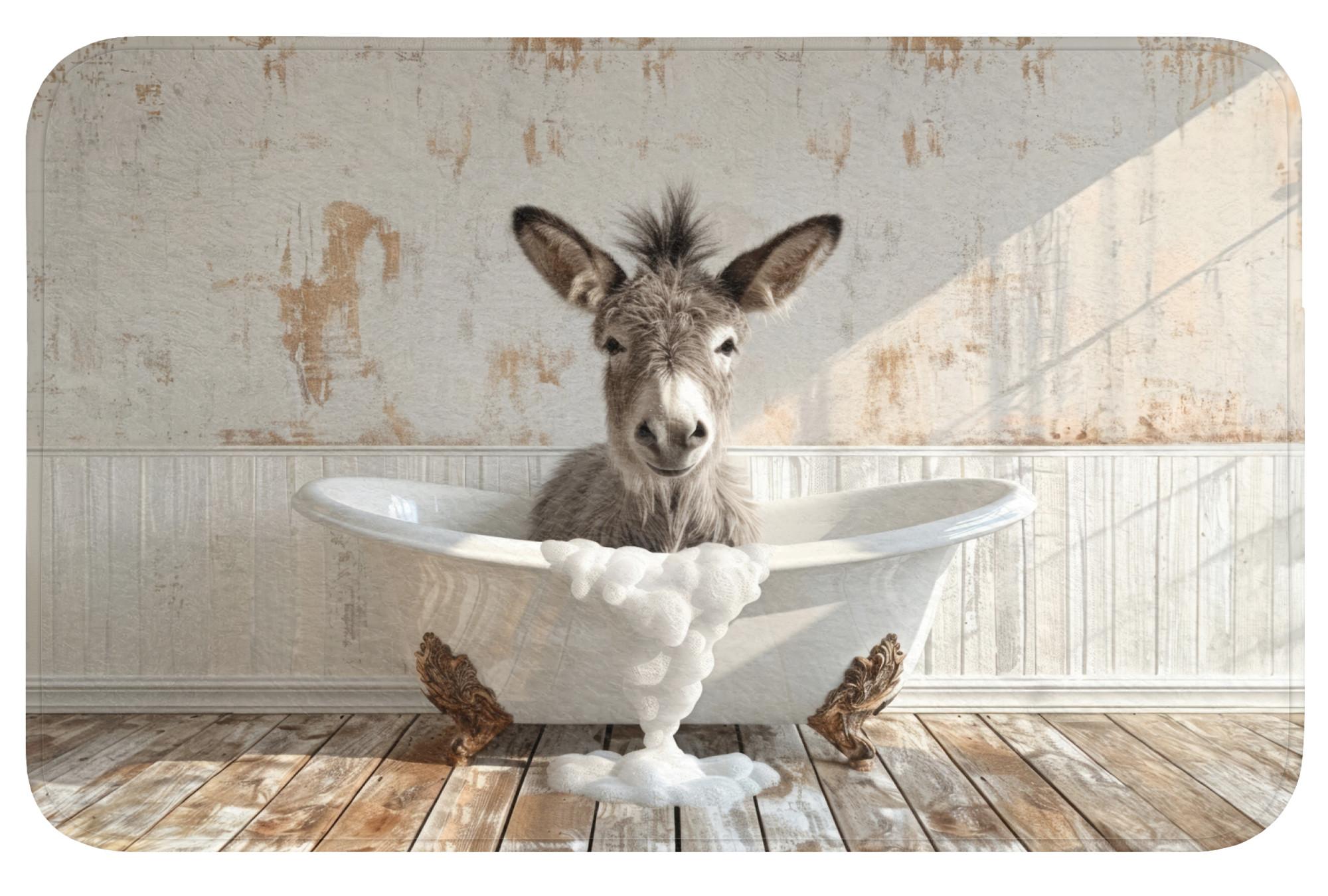 BADEMATTE Esel - Tiere - Badewanne - Schaumstoff Badvorleger 80x50 cm - Creme, Textil (80/50cm) - OnlyWow