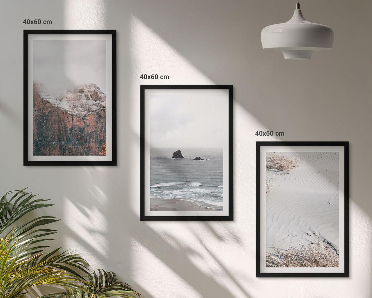 BILDER SET 3er Set - 40x60 cm Schwarzer Rahmen - Berge, Wolken, Meer, Sand, Natur - Schwarz, Kunststoff (40/60cm) - TULUP