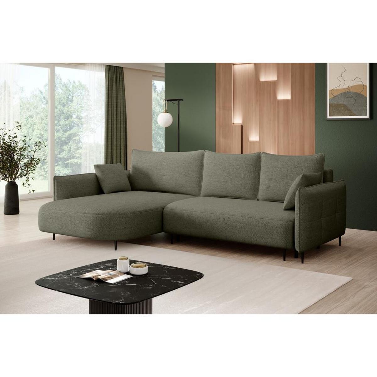 ECKSCHLAFSOFA Sycylia links grün - Schwarz/Grün, Textil (244/165cm) - Beautysofa