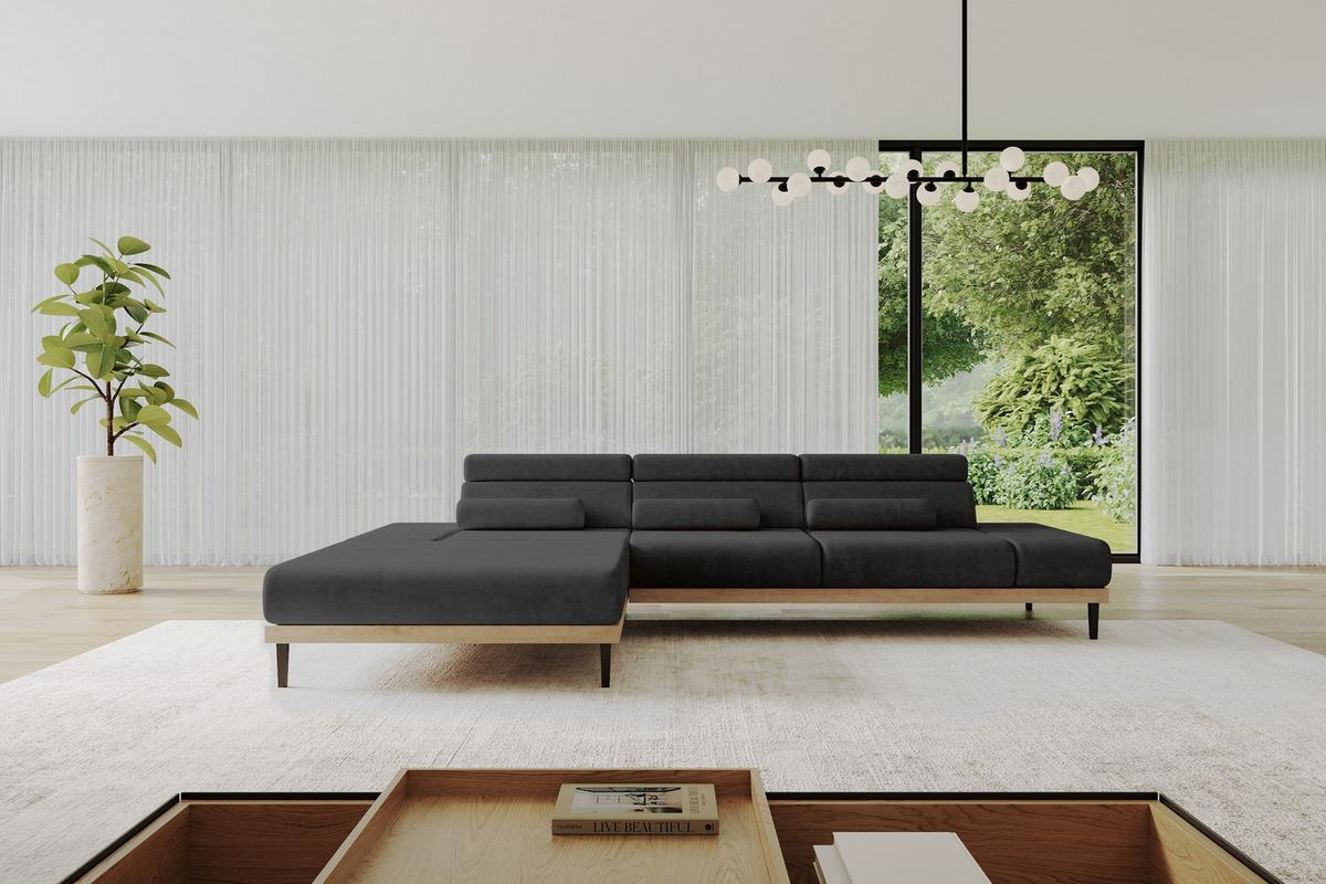 ELEKTRISCHES ECKSOFA Links MONA 316x205x85 Schwarz Velours - Schwarz/Graphitfarben, Holzwerkstoff/Textil (316/205cm) - ALTDECOR