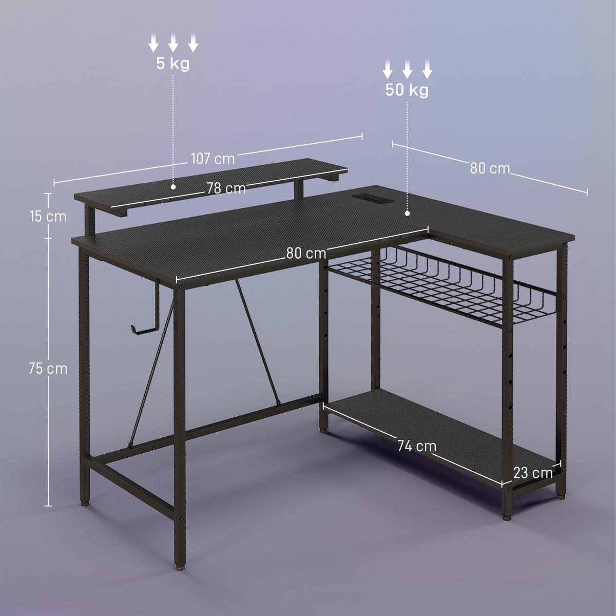 ECKSCHREIBTISCH Spanplatte Schwarz - Schwarz, Holzwerkstoff (107/80/90cm) - HOMCOM