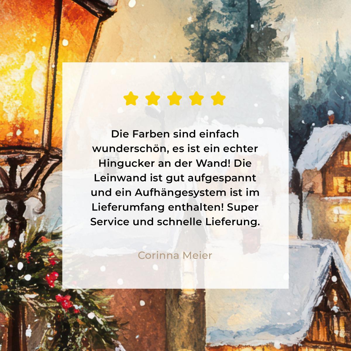 LEINWANDBILD Weihnachtsdorf - Häuser - Schnee - Weihnachten Deko Groß 90x90 cm - Sandfarben, Textil (90/90cm) - MuchoWow
