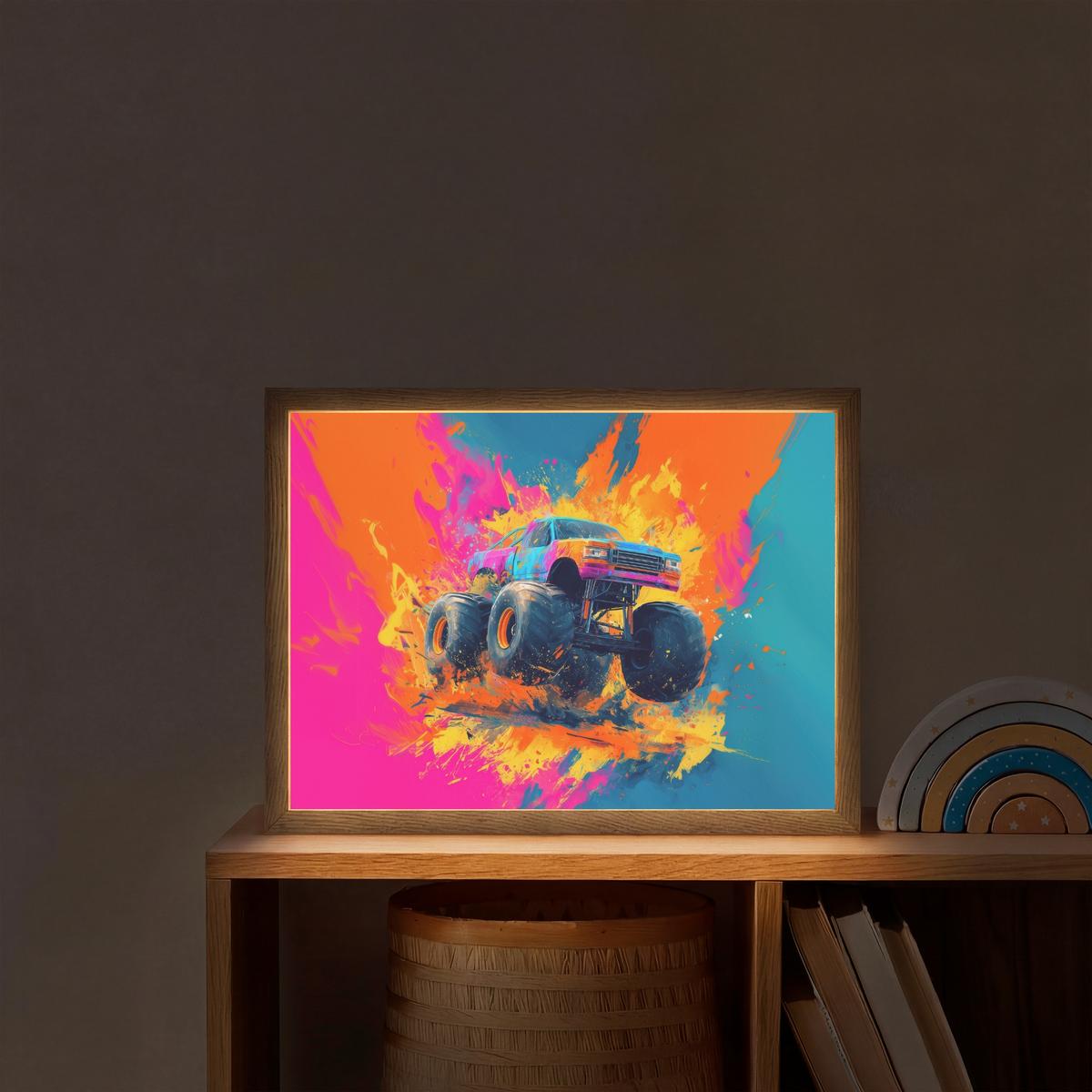 NACHTTISCHLAMPE MIT AKKU Monstertruck - Abstrakt - Farbspritzer - Farbenfroh 40x30 cm - Pink, Holzwerkstoff (8/40/30cm) - OnlyWow