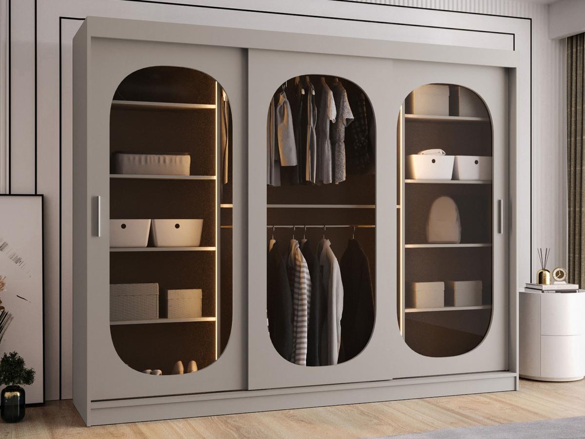 SCHWEBETÜRENSCHRANK Bahrajn 250 mit LED Beleuchtung - Kaschmir/Silberfarben, Holzwerkstoff/Kunststoff (250/200/62cm) - MIRJAN24