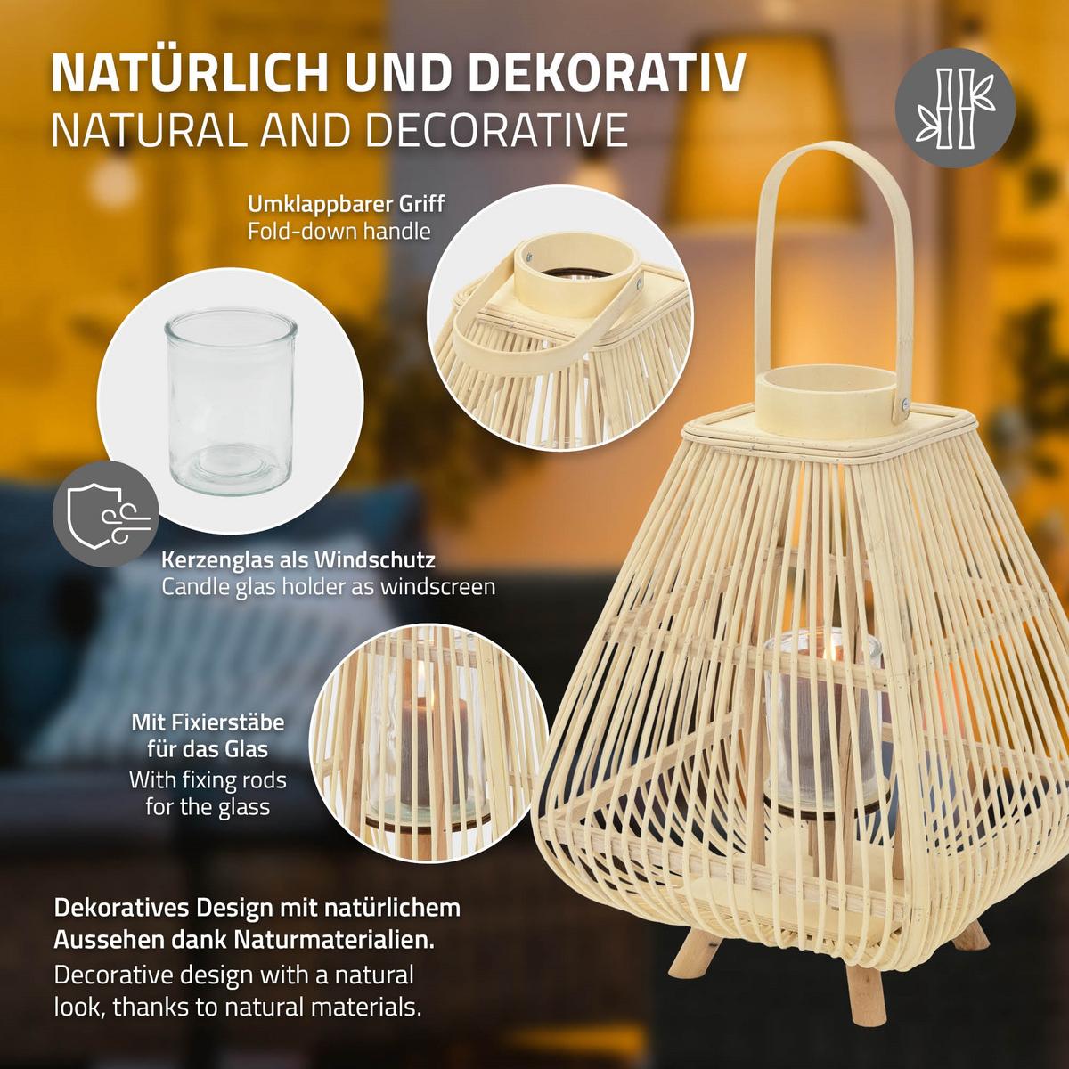 BAMBUS LATERNE H: 55,5 cm Holzfarbe Boho Stil - Naturfarben, Holz (29/55.5/29cm)