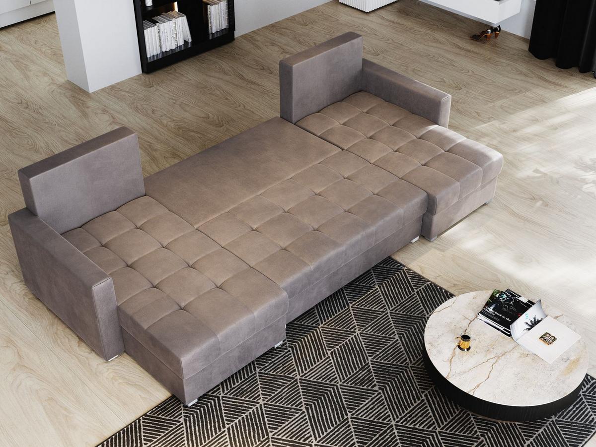 WOHNLANDSCHAFT NAKO M Hellgrau Velours-Stoff mit Schlaffunktion - Hellgrau/Grau, Holz/Kunststoff (285/85/140cm) - MASSENO