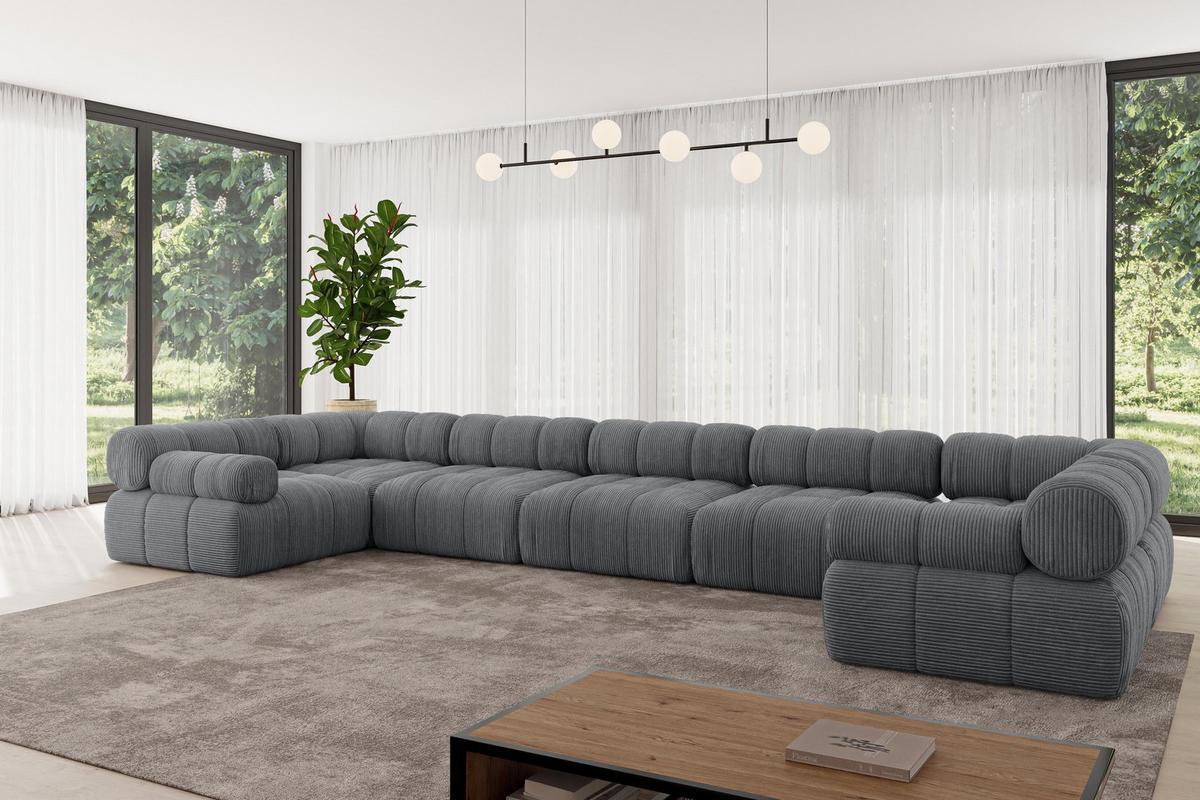 WOHNLANDSCHAFT modulares Sofa Birno-U3 - 475x190x70 cm Dunkelgrau Cord - Dunkelgrau, Holzwerkstoff/Textil (475/70/190cm) - ALTDECOR
