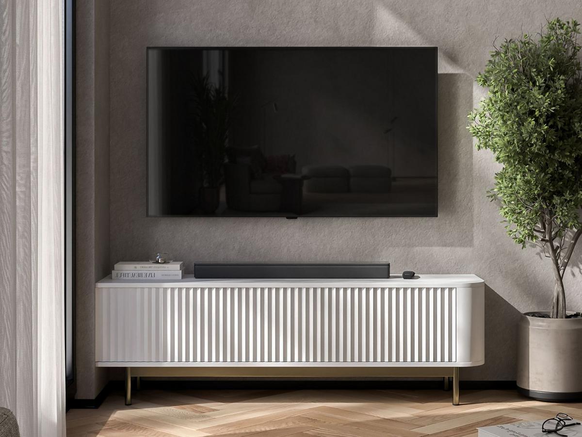 TV-LOWBOARD Aurora in Weiß matt 140 cm mit goldenem Metallrahmen - Goldfarben/Weiß, Holzwerkstoff/Metall (140/44/35cm) - Meble Lindner