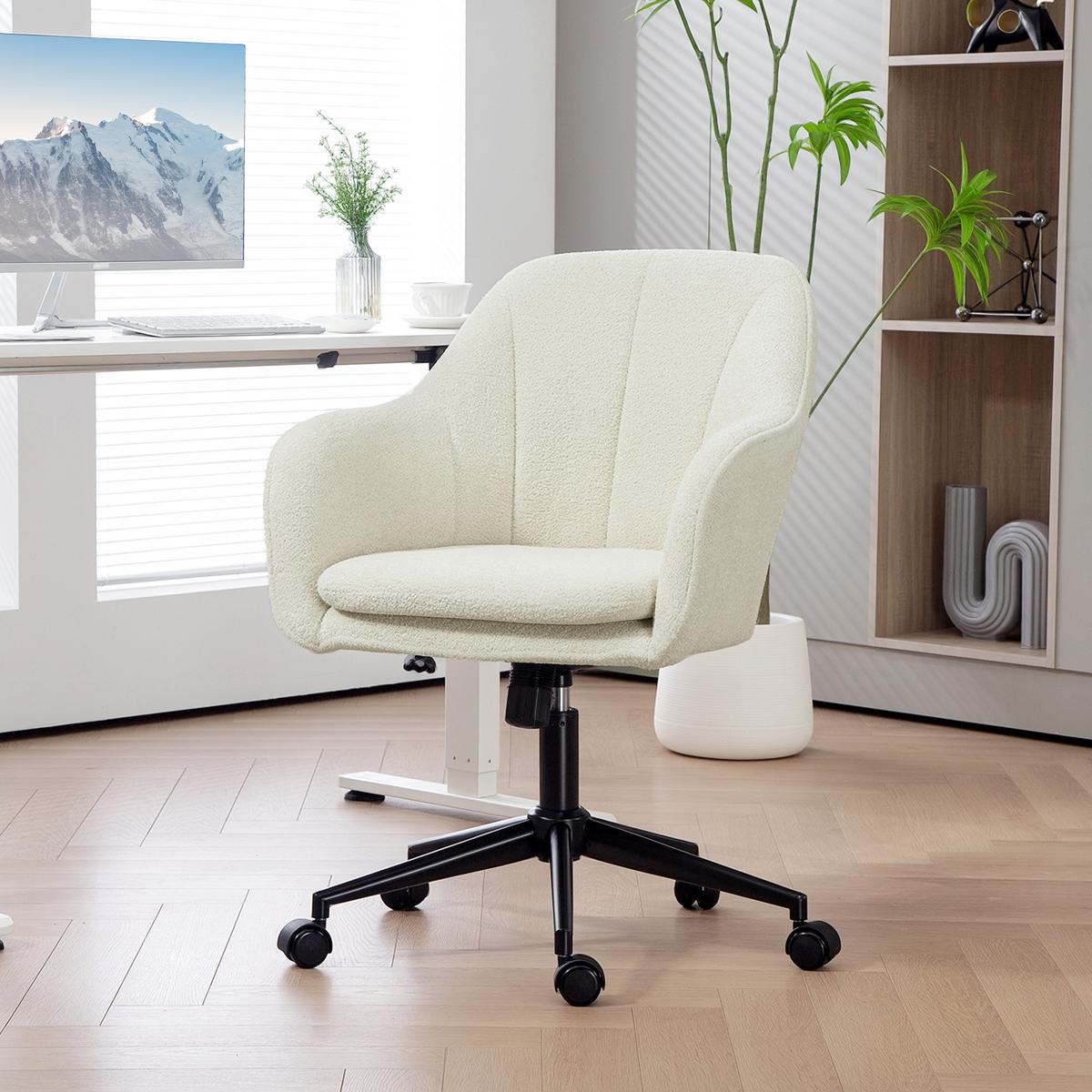 SCHREIBTISCHSTUHL Homeoffice Stuhl mit Samtoptik Gewölbter Rückenlehne Beige - Beige, Textil (60/94/63cm) - HOMCOM
