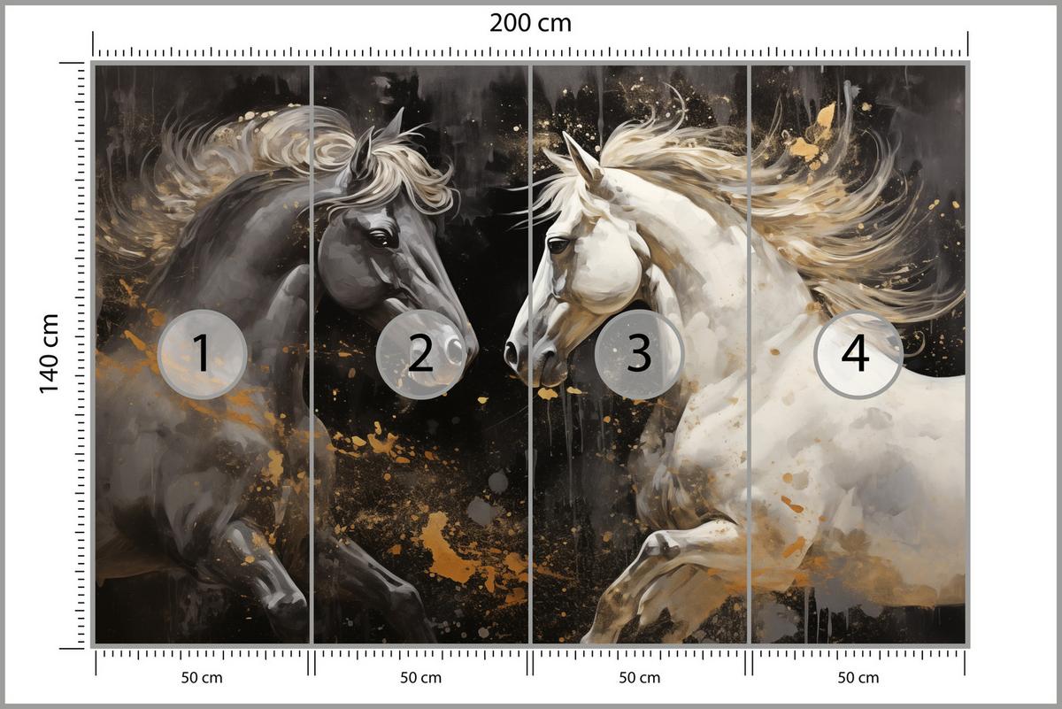 FOTOTAPETE für Büro Schwarz-Weiß Pferd Aquarell Goldakzente Eleganz 200x140 - Beige/Schwarz, Papier (200/140cm) - Muralo