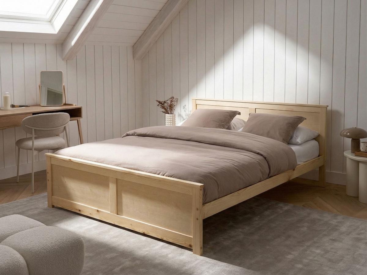 BETT mit Lattenrost 160/200 cm Kiefernholz Hellbraun Dauphin - Hellbraun, Holz (160/200cm) - Beliani