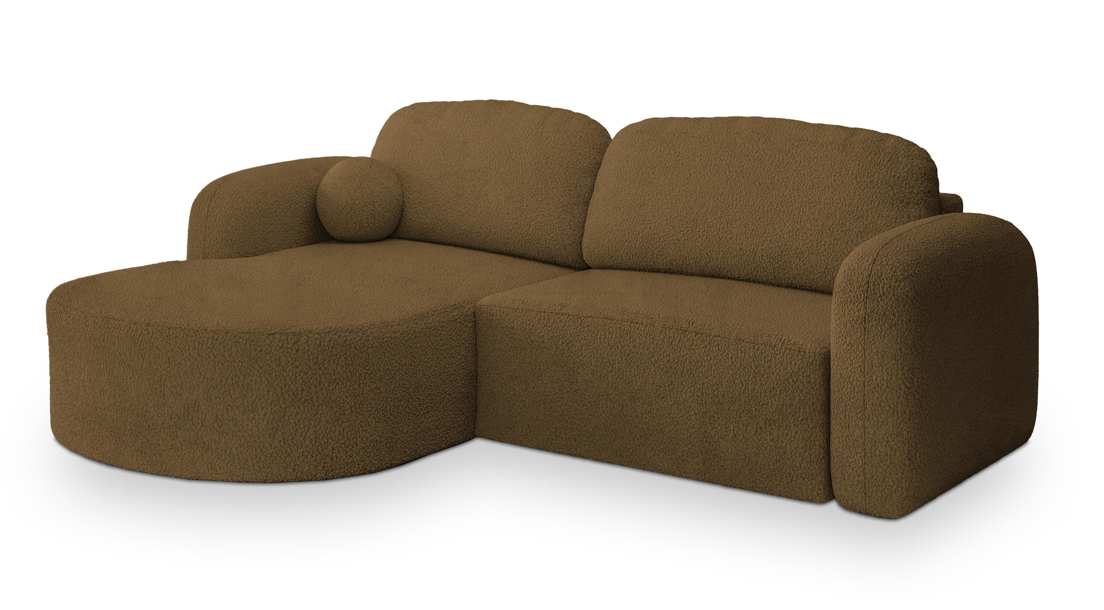 ECKSOFA AMILIA L-S Orange Boucle-Stoff mit Schlaffunktion - Orange, Holz (263/174cm) - MASSENO